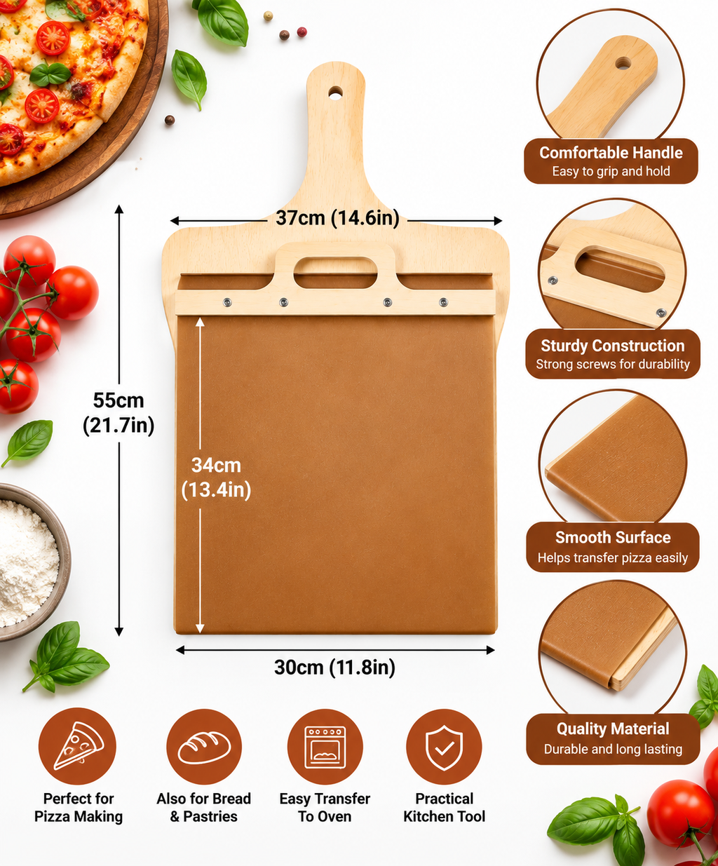Wooden Pizza Peel Paddle