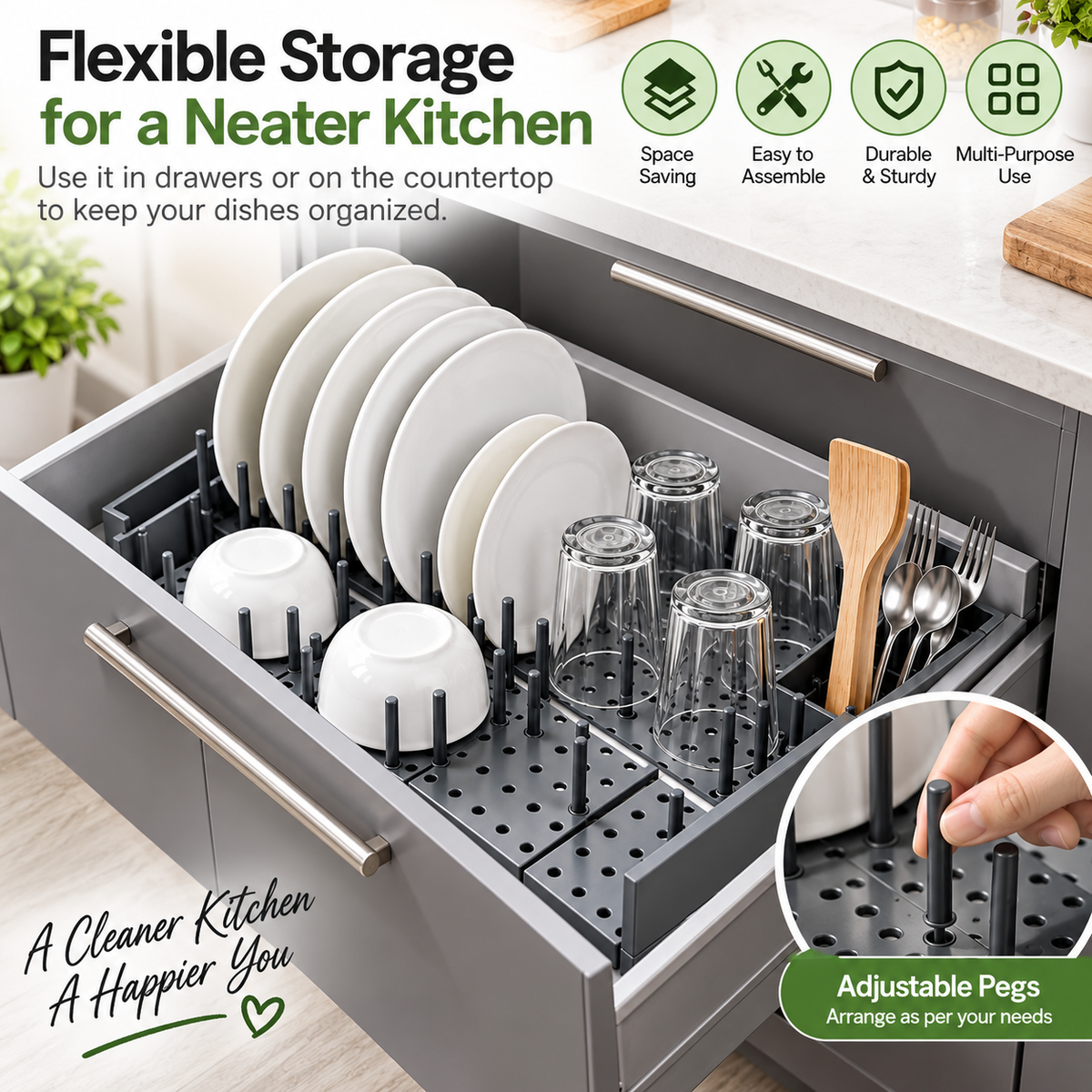 Dish Drying Rack & Kitchen Drawer Organizer | Xorvessa