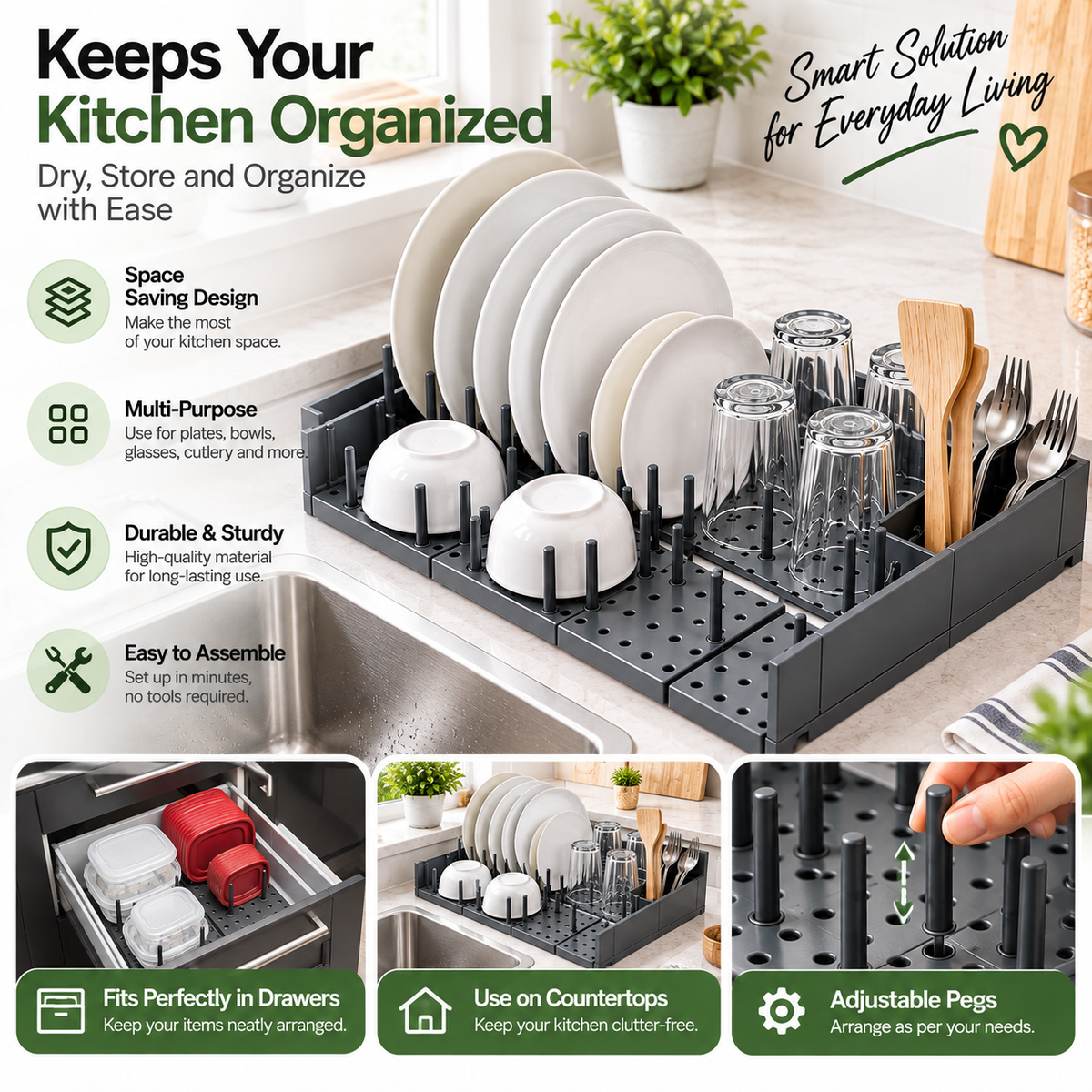 Dish Drying Rack & Kitchen Drawer Organizer | Xorvessa