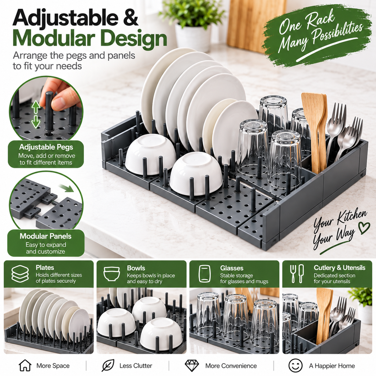 Dish Drying Rack & Kitchen Drawer Organizer | Xorvessa