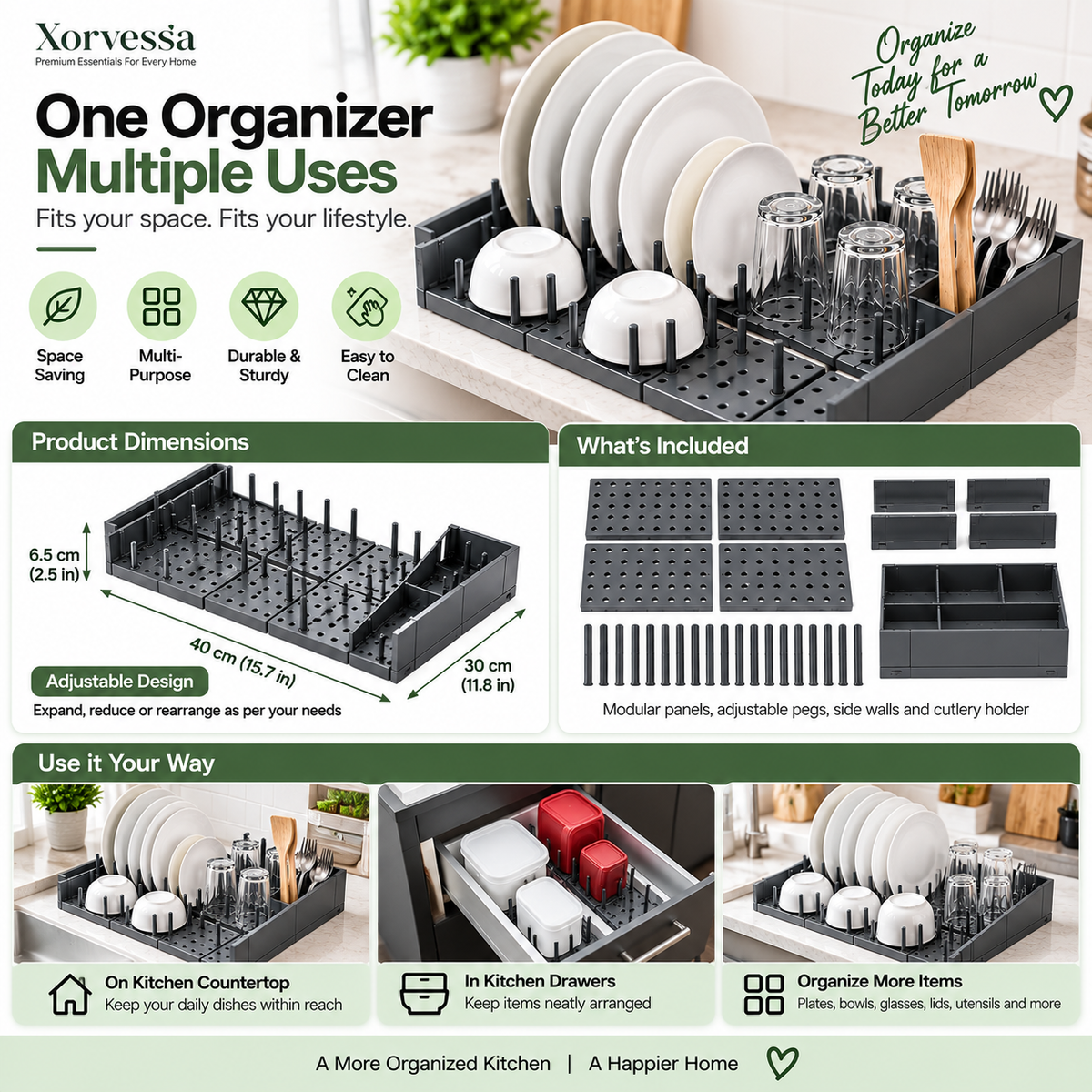 Dish Drying Rack & Kitchen Drawer Organizer | Xorvessa