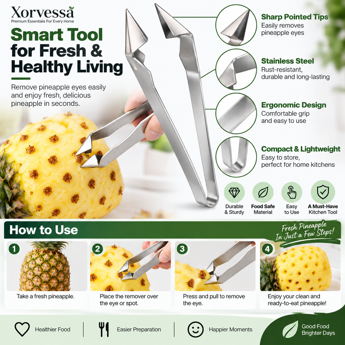 Stainless Steel Pineapple Eye Remover Clip
