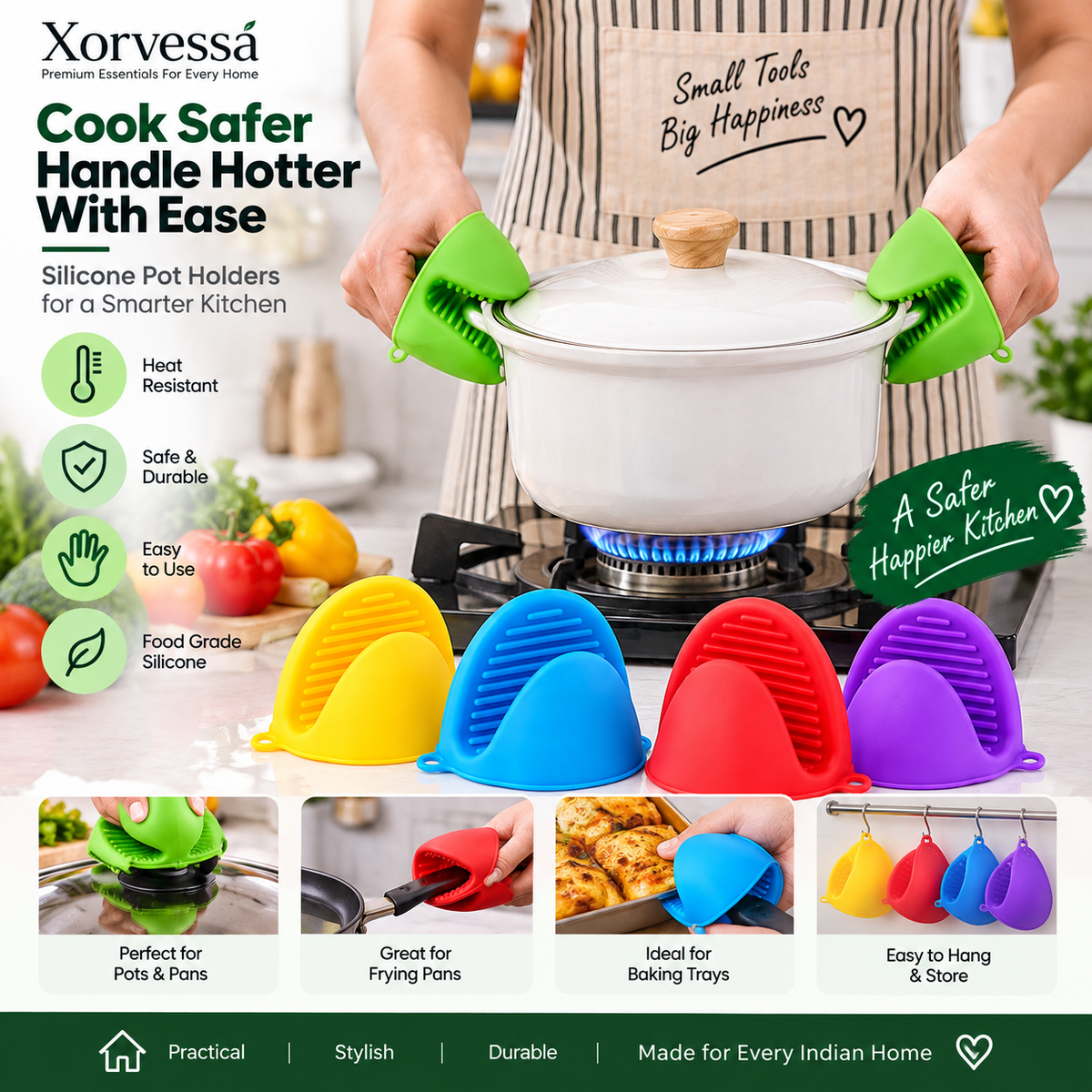 Silicone Pot Holders – Heat Resistant Oven Mitts for Kitchen Cooking | Xorvessa
