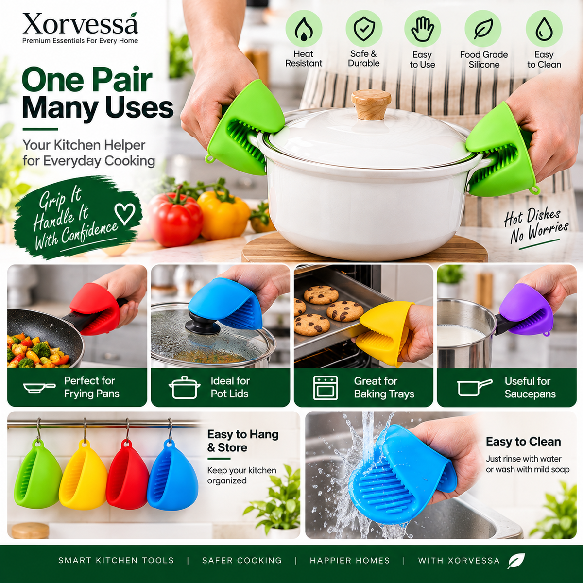 Silicone Pot Holders – Heat Resistant Oven Mitts for Kitchen Cooking | Xorvessa