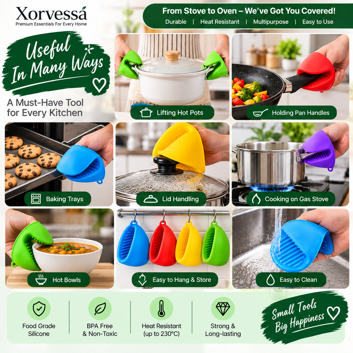 Silicone Pot Holders – Heat Resistant Oven Mitts for Kitchen Cooking | Xorvessa
