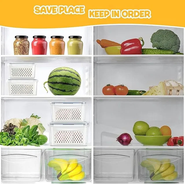 Refrigerator Storage Containers Boxes with Airtight Lid/Kitchen Fridge Organizers for Fruits & Vegetables Pack of 4